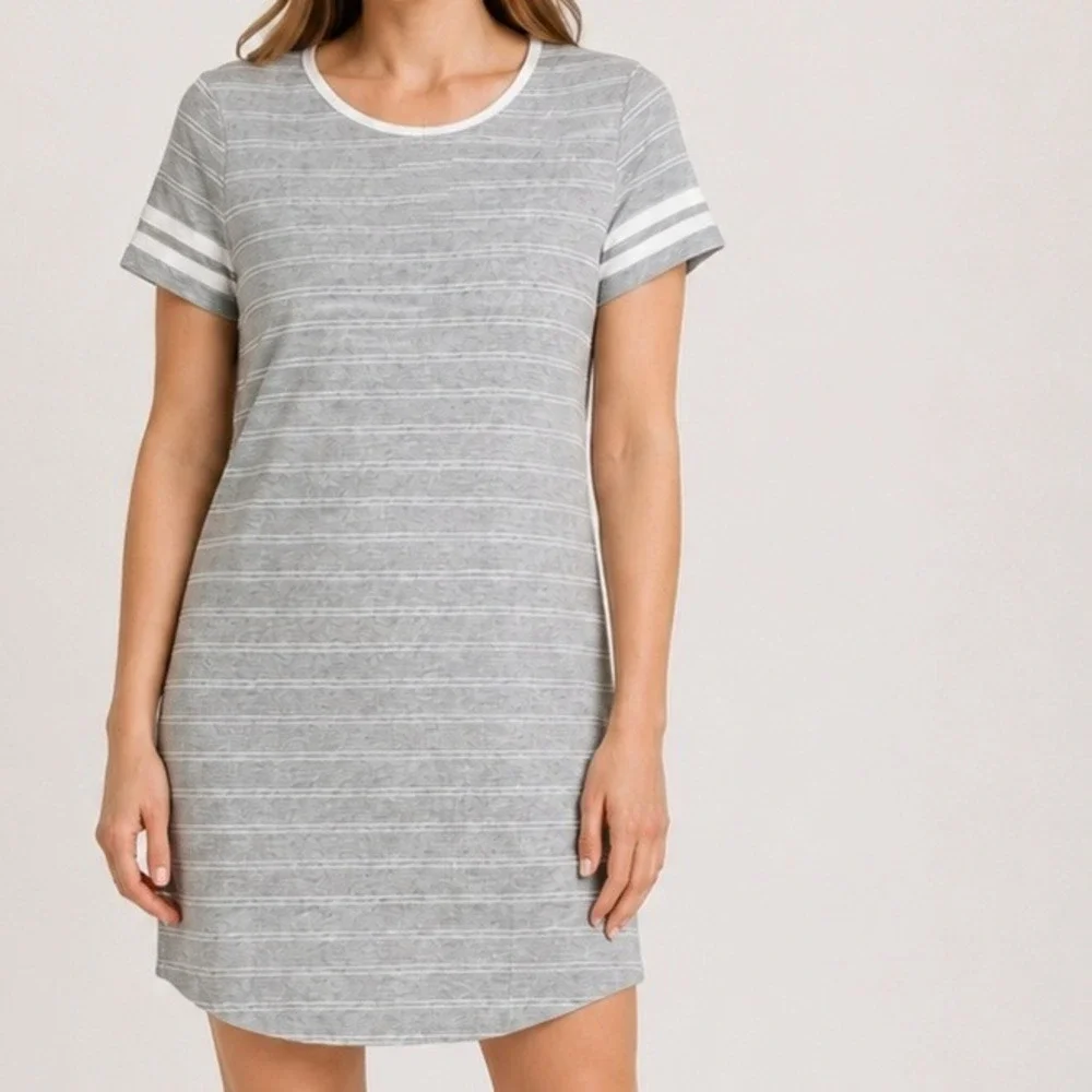 Pink Rose Womens Gray Striped Short Sleeve T-Shirt Dress Size Small